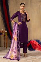 Pramukh Fab Purple Color Roman Silk Kurta Set | Grocsy