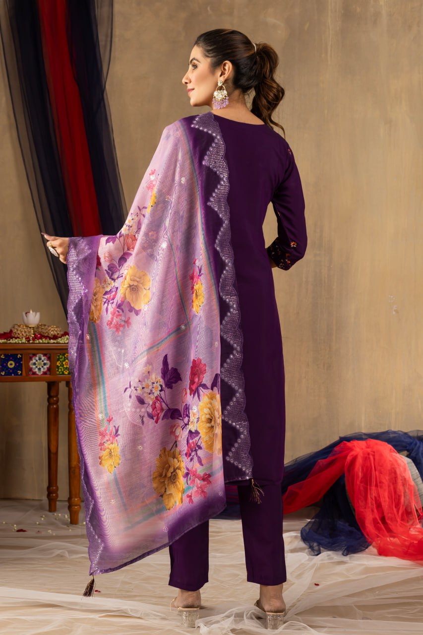 Pramukh Fab Purple Color Roman Silk Kurta Set | Grocsy