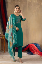 Pramukh Fab Sea Green Color Roman Silk Kurta Set | Grocsy