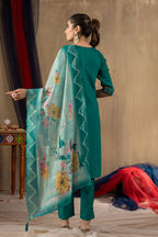 Pramukh Fab Sea Green Color Roman Silk Kurta Set | Grocsy