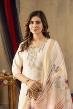 Pramukh Fab Off White Shimmer Gold Silk Color Kurta Set | Grocsy