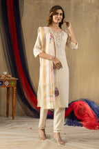 Pramukh Fab Off White Shimmer Gold Silk Color Kurta Set | Grocsy
