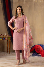 Pramukh Fab Onion Pink Shimmer Gold Silk Color Kurta Set | Grocsy