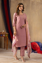 Pramukh Fab Onion Pink Shimmer Gold Silk Color Kurta Set | Grocsy