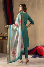 Pramukh Fab Teal Green Shimmer Gold Silk Color Kurta Set | Grocsy