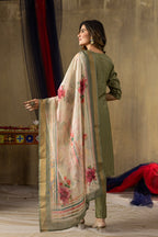 Pramukh Fab Mehendi Green Shimmer Gold Silk Color Kurta Set | Grocsy
