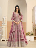 Monjolika Fashion Faux Georgette Pink Embroidered Anarkali Salwar Kameez | Grocsy
