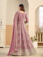 Monjolika Fashion Faux Georgette Pink Embroidered Anarkali Salwar Kameez | Grocsy