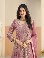 Monjolika Fashion Faux Georgette Pink Embroidered Anarkali Salwar Kameez | Grocsy