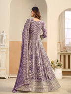 Monjolika Fashion Faux Georgette Lavender Embroidered Anarkali Salwar Kameez | Grocsy