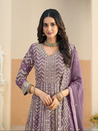 Monjolika Fashion Faux Georgette Lavender Embroidered Anarkali Salwar Kameez | Grocsy