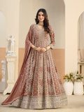 Monjolika Fashion Faux Georgette Brown Embroidered Anarkali Salwar Kameez | Grocsy