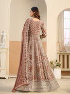 Monjolika Fashion Faux Georgette Brown Embroidered Anarkali Salwar Kameez | Grocsy