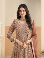 Monjolika Fashion Faux Georgette Brown Embroidered Anarkali Salwar Kameez | Grocsy