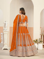 Monjolika Fashion Orange Faux Georgette Embroidered Lehenga Choli | Grocsy
