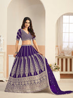 Monjolika Fashion Purple Faux Georgette Embroidered Lehenga Choli | Grocsy