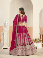 Monjolika Fashion Rani Pink Faux Georgette Embroidered Lehenga Choli | Grocsy
