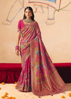 Monjolika Fashion Rani Pink Embroidered Silk Blend Saree | Grocsy