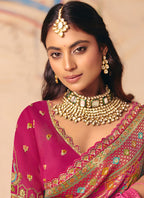 Monjolika Fashion Rani Pink Embroidered Silk Blend Saree | Grocsy