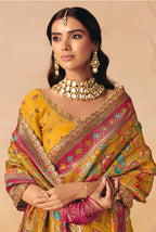 Monjolika Fashion Mustard Embroidered Silk Blend Saree | Grocsy