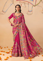Monjolika Fashion Rani Pink Embroidered Silk Blend Saree | Grocsy