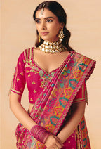 Monjolika Fashion Rani Pink Embroidered Silk Blend Saree | Grocsy