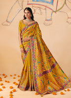 Monjolika Fashion Mustard Embroidered Silk Blend Saree | Grocsy