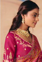 Monjolika Fashion Rani Pink Embroidered Silk Blend Saree | Grocsy