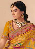 Monjolika Fashion Mustard Embroidered Silk Blend Saree | Grocsy