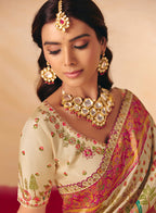Monjolika Fashion Cream Embroidered Silk Blend Saree | Grocsy