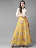 Juniper Women Mustard Dupion Printed Flared Lehenga Choli Sets | Grocsy
