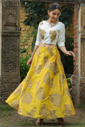 Juniper Women`s Mustard Dupion Printed Flared Lehenga Choli Sets | Grocsy