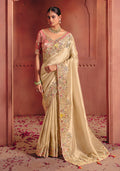 Monjolika Fashion Cream Silk Blend Embroidered Saree | Grocsy