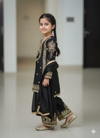 Evanik Black Embroidered Sequence Work Fendy Silk Kids Kurta Set | Grocsy