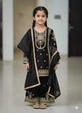 Evanik Black Embroidered Sequence Work Fendy Silk Kids Kurta Set | Grocsy
