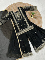Evanik Black Embroidered Sequence Work Fendy Silk Kids Kurta Set | Grocsy