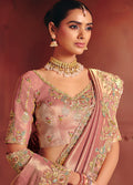 Monjolika Fashion Pink Silk Blend Embroidered Saree | Grocsy