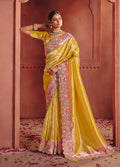 Monjolika Fashion Yellow Silk Blend Embroidered Saree | Grocsy