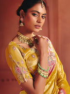 Monjolika Fashion Yellow Silk Blend Embroidered Saree | Grocsy