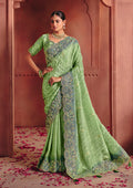 Monjolika Fashion Jacquard Sea Green Embroidered Wedding Saree | Grocsy