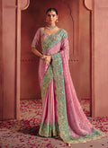 Monjolika Fashion Pink Silk Blend Embroidered Saree | Grocsy