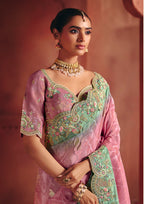 Monjolika Fashion Pink Silk Blend Embroidered Saree | Grocsy