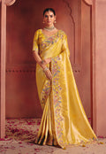Monjolika Fashion Yellow Silk Blend Embroidered Saree | Grocsy