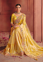 Monjolika Fashion Yellow Silk Blend Embroidered Saree | Grocsy