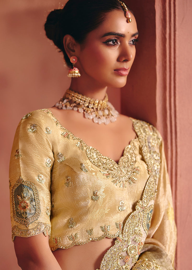 Monjolika Fashion Jacquard Multicolor Embroidered Wedding Saree | Grocsy
