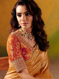 Monjolika Fashion Peach Embroidered Silk Blend Saree | Grocsy