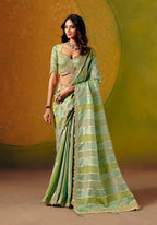 Monjolika Fashion Sea Green Embroidered Jacquard Saree | Grocsy