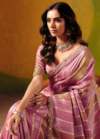 Monjolika Fashion Onion Pink Embroidered Jacquard Saree | Grocsy