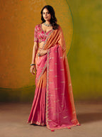 Monjolika Fashion Rani Pink & Peach Embroidered Silk Blend Saree | Grocsy