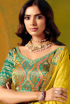 Monjolika Fashion Yellow Embroidered Silk Blend Saree | Grocsy